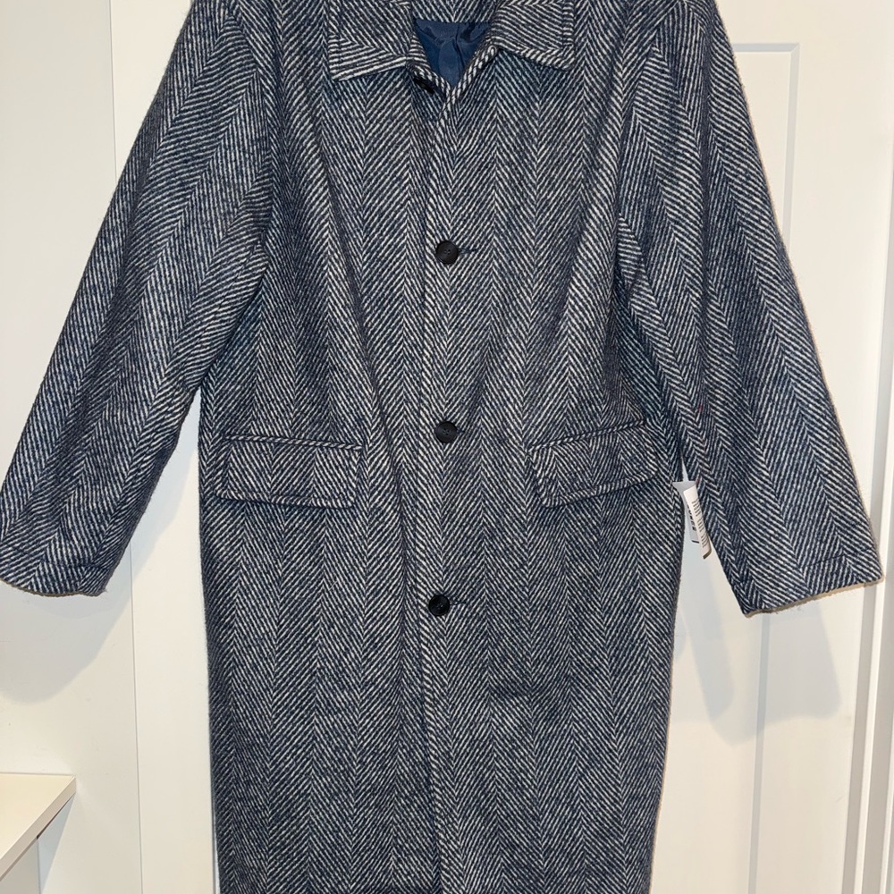 Men's ASOS Herringbone Coat - Blue and Gray